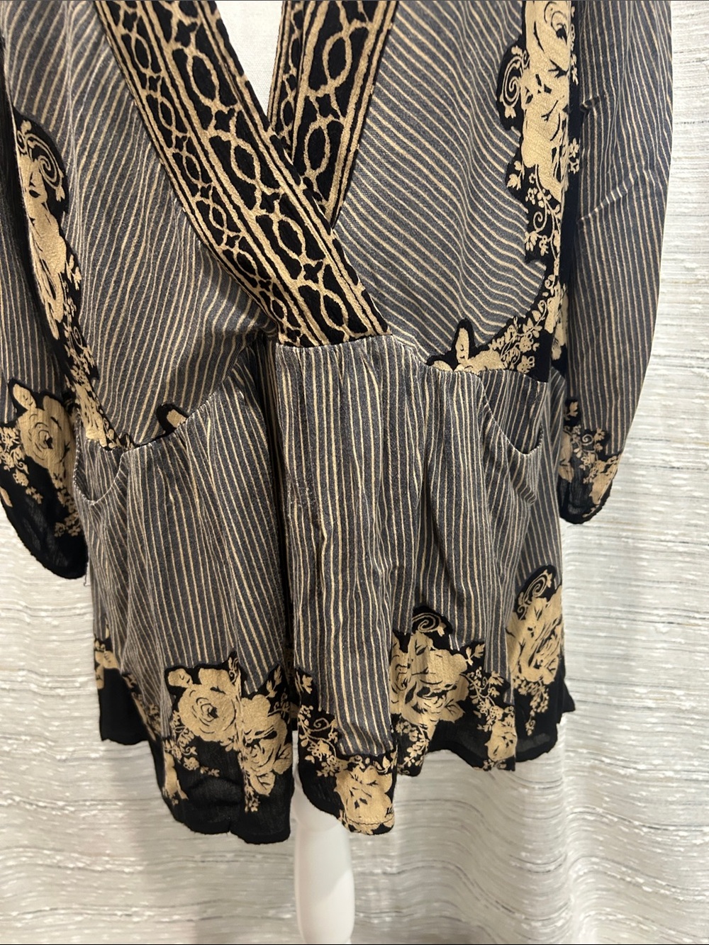 Free People Black and Beige Floral Patchwork Tunic Dress - Picture 5 of 9
